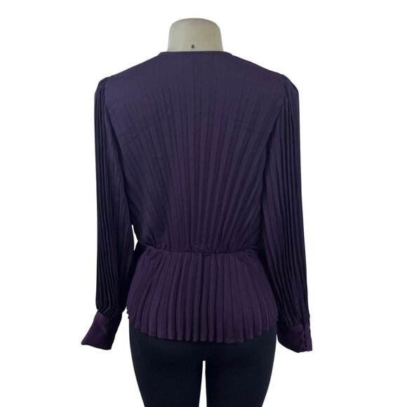 Express Women’s Purple Long Sleeve Pleated Wrap Blouse Size L - Picture 3 of 8